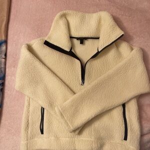 J. Crew Cream Sherpa Pullover with Black Trim